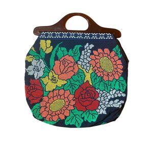 Vintage 70s Beaded Floral Top Handle Bag